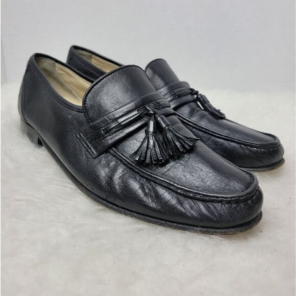 Bally Of Switzerland Men's Black Tassel Leather Loafer Shoes Size 9 M - Picture 1 of 11